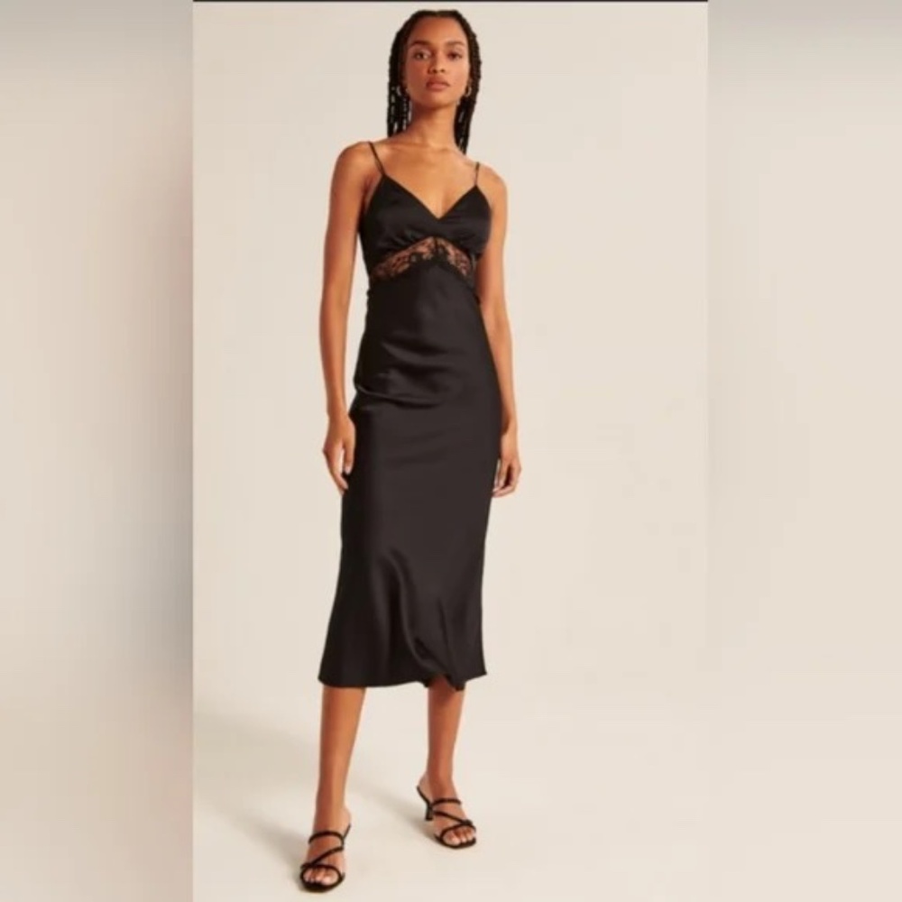 Abercrombie & Fitch Midi Slip Dress Black